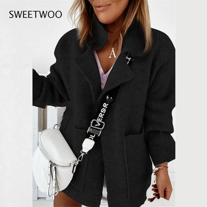 Женский трикотажный кардиган с отложным воротником Элегантный Теплый винтажный