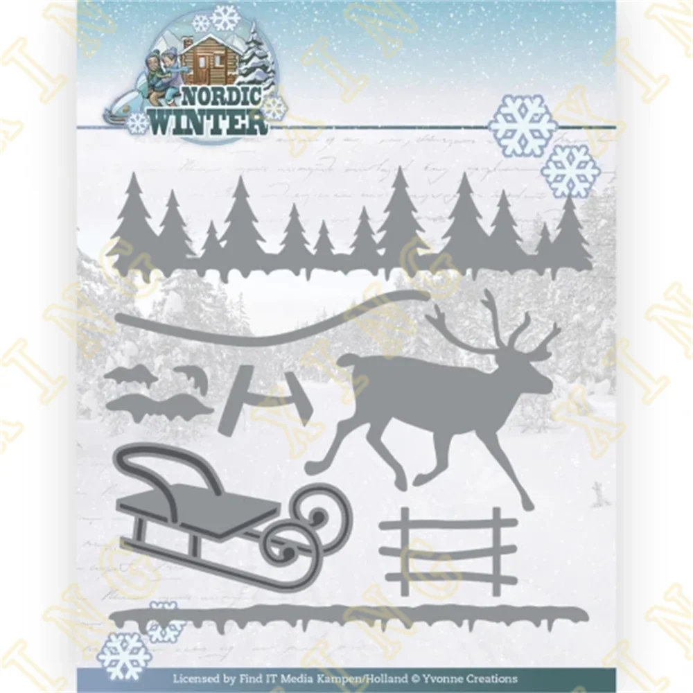 

Nordic Scene Moose Sleigh Metal Craft Cutting Dies Diy Scrapbook Paper Diary Decoration Card Handmade Embossing New Product