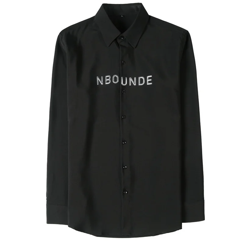 2022 Autumn Letter Embroidery Shirts Men Long Sleeve Slim Casual Shirt Social Party Tuxedo Blouse Streetwear Camisa Masculina