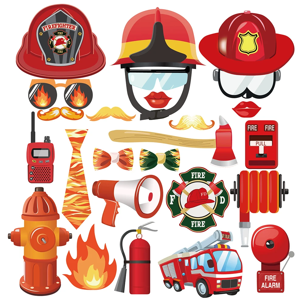 

25pcs/set Baby Boy Firefighter Fireman Fire Truck Birthday Party Paper Photobooth Props Baby Shower Party Phototaking Decoration