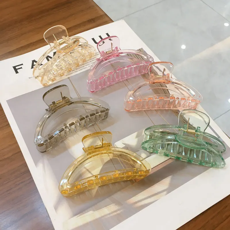 

Vintage Transparent Hair Claws Crab Solid Color Acrylic Barrette Hair Clip Simple Elegant Hair Accessories Ponytail Clip Crabs