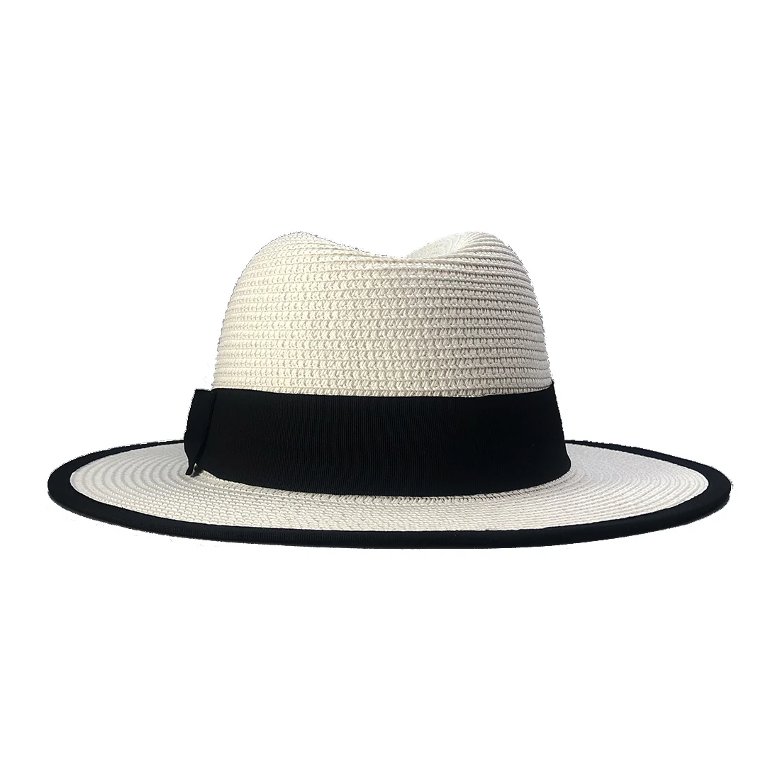 

2022 Panama New Summer Straw Sunshade UV Blocking Wide Brim White Hat with Black Ribbon Bow Sunhat for Women or Unisex 55 - 58cm