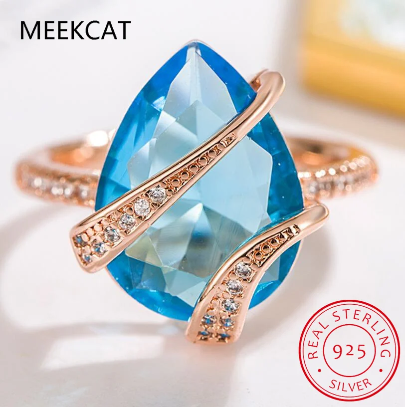 Кольцо-пасьянс из стерлингового серебра 925 пробы с натуральным синим топазом