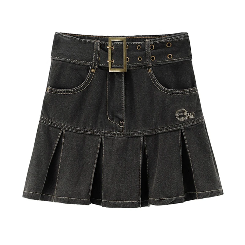 

Женская джинсовая мини-юбка в стиле Харадзюку с высокой талией, плиссированная уличная одежда, весна 2022, винтажные Свободные повседневные ж...