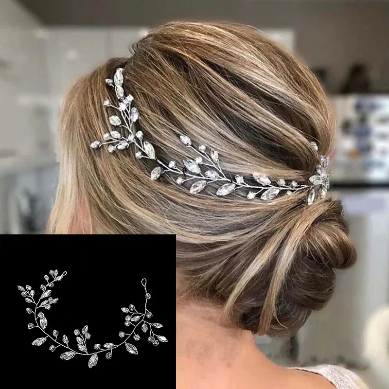 

Fashion Crystal Rhinestones Wedding Headband for Bride Crown Floral Hairpin Hair Clips Bridal Jewelry Styling Hair Accessories