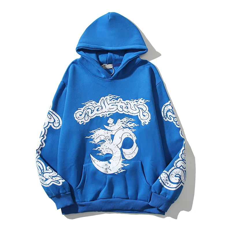 

High Street Retro Stars Letter Print Pullover Fleece Men's and Women's Sweatshirts Harajuku Oversized Baggy Hooded Hoodies