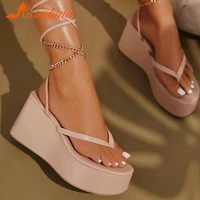 trendy new women sandals rome lace up wedges high heels platform summer 2022 shoes woman pink sexy concise sandals big size 43