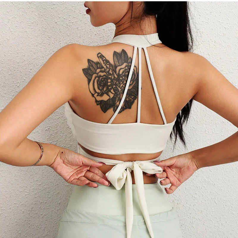 Aiithuug Сексуальный бюстгальтер для йоги с завязками на спине Тренажерный зал