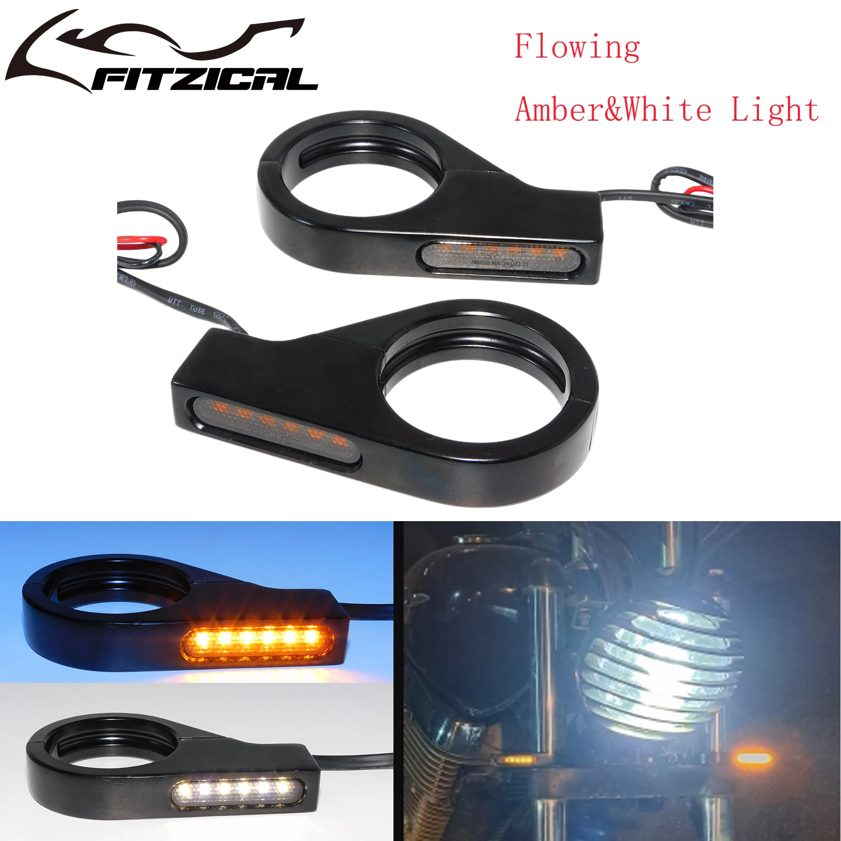 

Светодиодный указатель поворота на переднюю вилку мотоцикла 41 мм, индикатор хода, крепление-зажим для Harley Sportster Touring Chopper Bobber