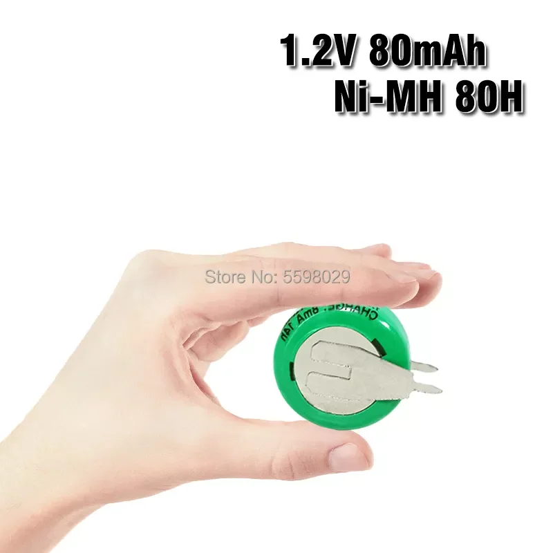 

1.2V 80mAh Ni-MH Li-Po Lithium Li-polymer Bateria Batteries Rechargeable Button Coin Cell Battery With Solder Pins