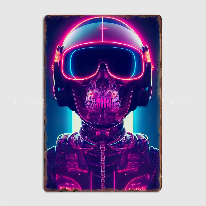 

Cyberpunk Fighter Pilot Metal Print Mural Garage Decoration Club Party Vintage Tin Sign Poster Coffee/Bar/Kitchen Decoration