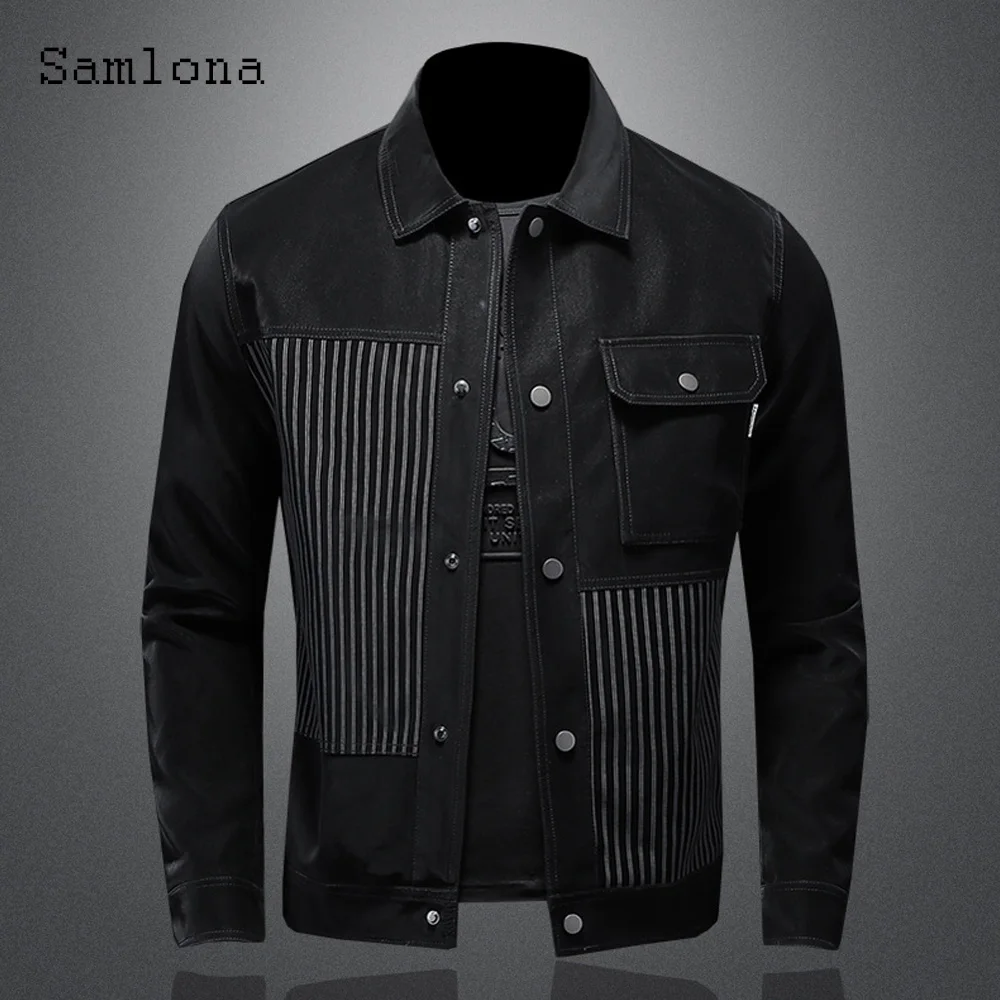

2023 Single Breasted Denim Jackets Men's Europan Fashion Moto & Biker Jean Denim Jacket Men Vintage Striped Pocket Top Outerwear