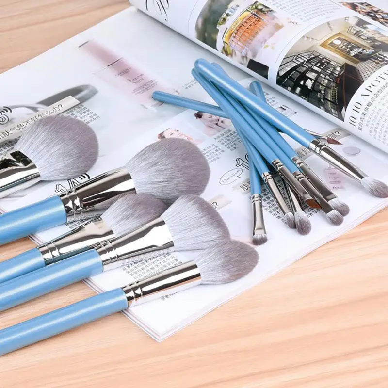 

13pcs Makeup Brush Foundation Blending Blush Concealer Eyeshadow Lip Synthetic Fiber Bristles Wooden Handle Blue Makeup Tool