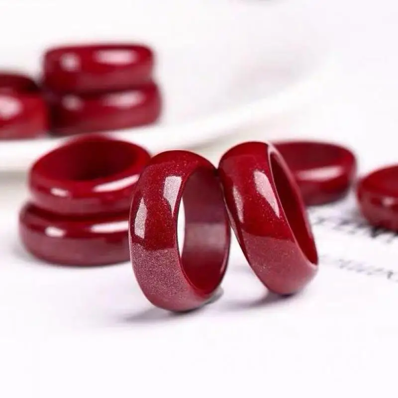 

Natural Red Organic Cinnabar Jade Rings Men Women Healing Gemstone Fine Jewelry Genuine Cinnabrite Crystal Stone Jades Band Ring