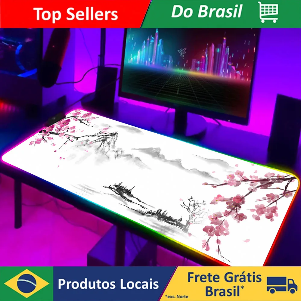 

Rgb Japanese Cherry Blossoms Mouse Pad Gaming XL HD Large Sakura Mousepad XXL keyboard pad Soft Rubber Mouse Mat Mice mat anime