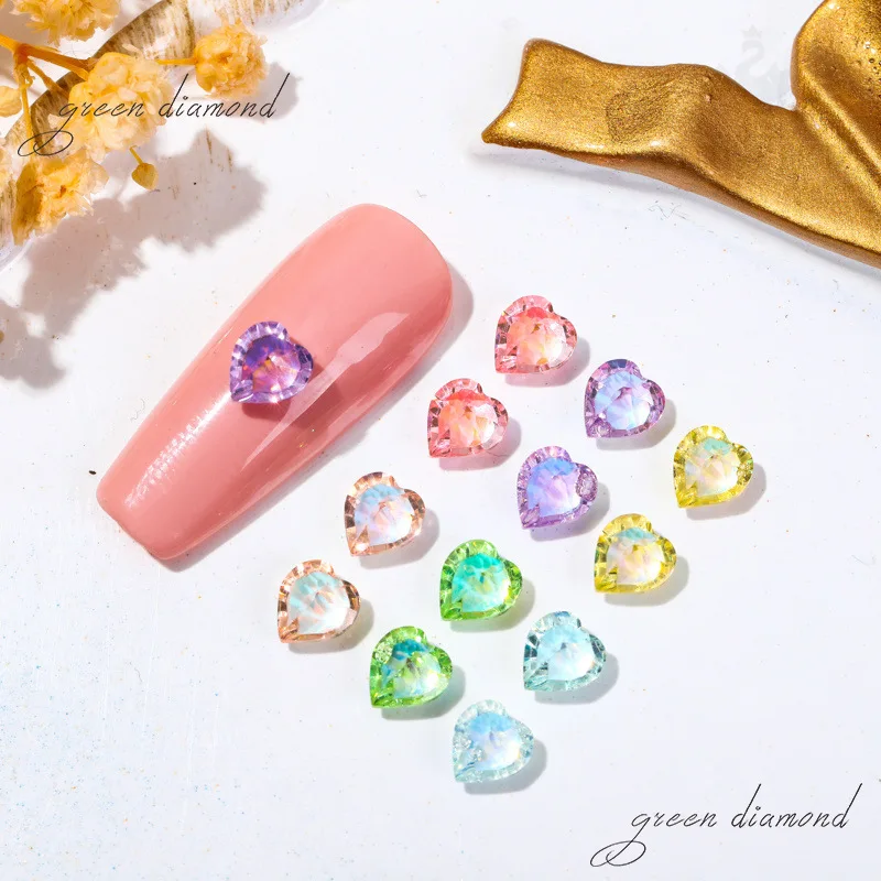 

Fabulous Diamonds: 50pcs Mini Heart Nail Crystals Rainbow Diaphanous Kawaii Heart Gem Stones Glass Nailtips Jewelry Rhinestones