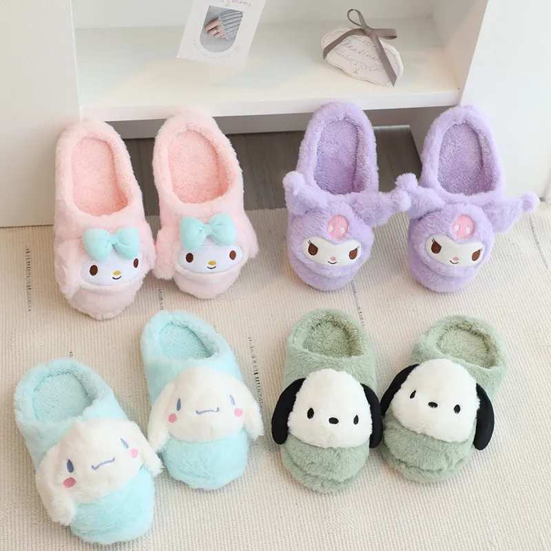 

Cute Sanrio Plush Slippers Cinnamoroll Accessories Kawaii Cartoon Anime Warm Indoor Anti-Slip Home Shoes Toys for Girls Gift