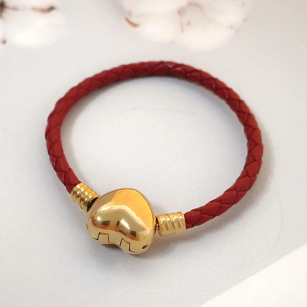 Pandoraer оригинальный кожаный Змеиный Браслет-Цепочка позолоченный безопасный