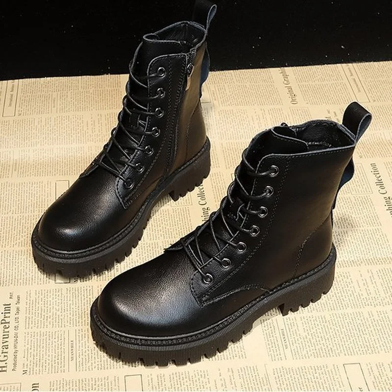 

Women's boots autumn winter high Combat boots women Platform women Lace Up Woman Shoes Winter Biker Ankle Women's military Boots