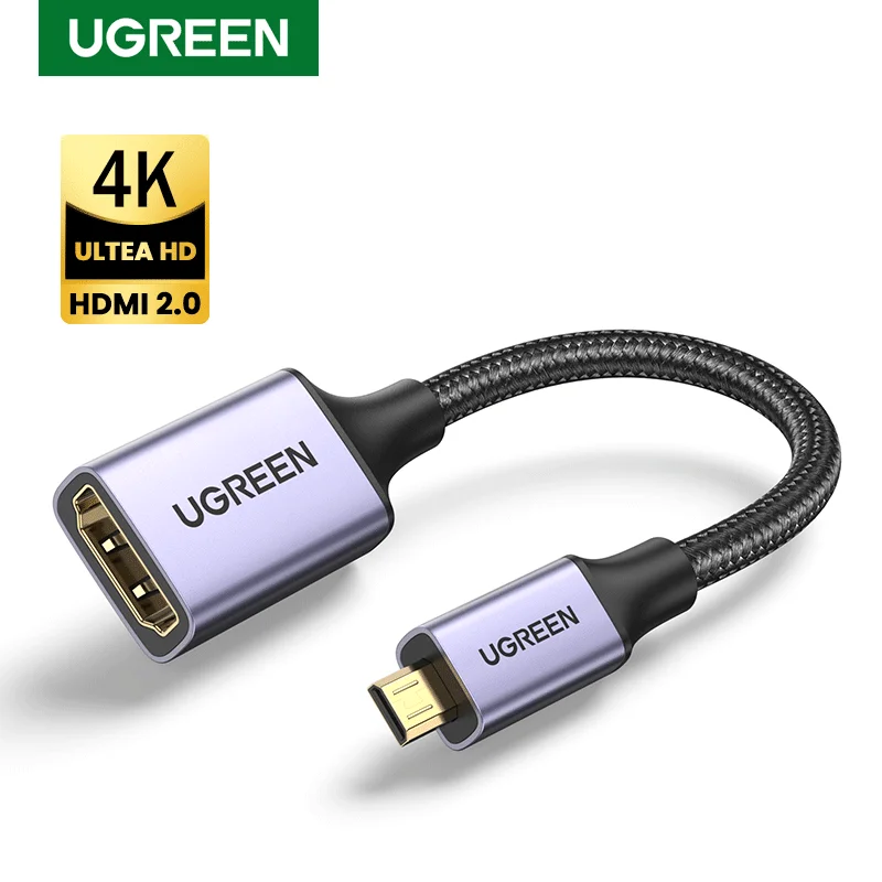 

UGREEN Micro HDMI-Compatible to HDMI-Compatible Adapter 4K/60Hz 3D for GoPro Hero 7 Raspberry Pi 4 Sony Nikon Braided Cable 4K
