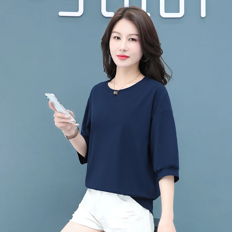 Женская летняя новая Повседневная футболка с круглым вырезом и длинным рукавом
