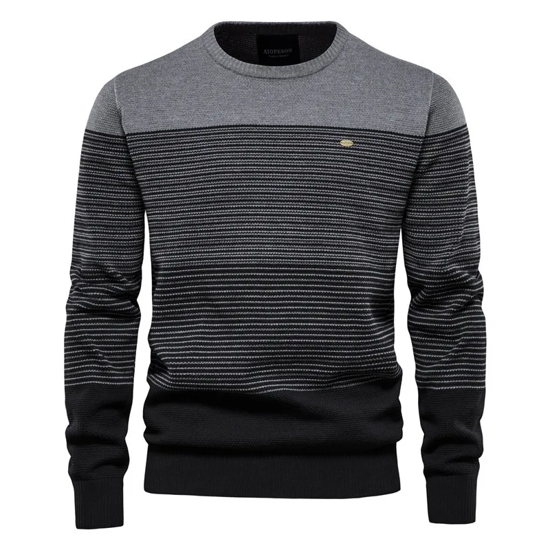Men's Casual Retro Knit Pullover Sweater Shirt Long Sleeve Male Sweater Slim Round Neck Striped Leisure Sport Spring Autumn 2023