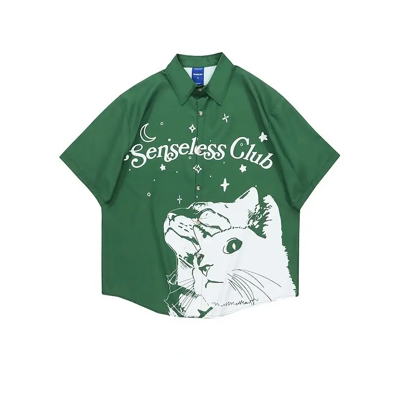 

Модные рубашки с коротким рукавом и мультяшным принтом для мужчин и женщин, свободная парная универсальная летняя куртка