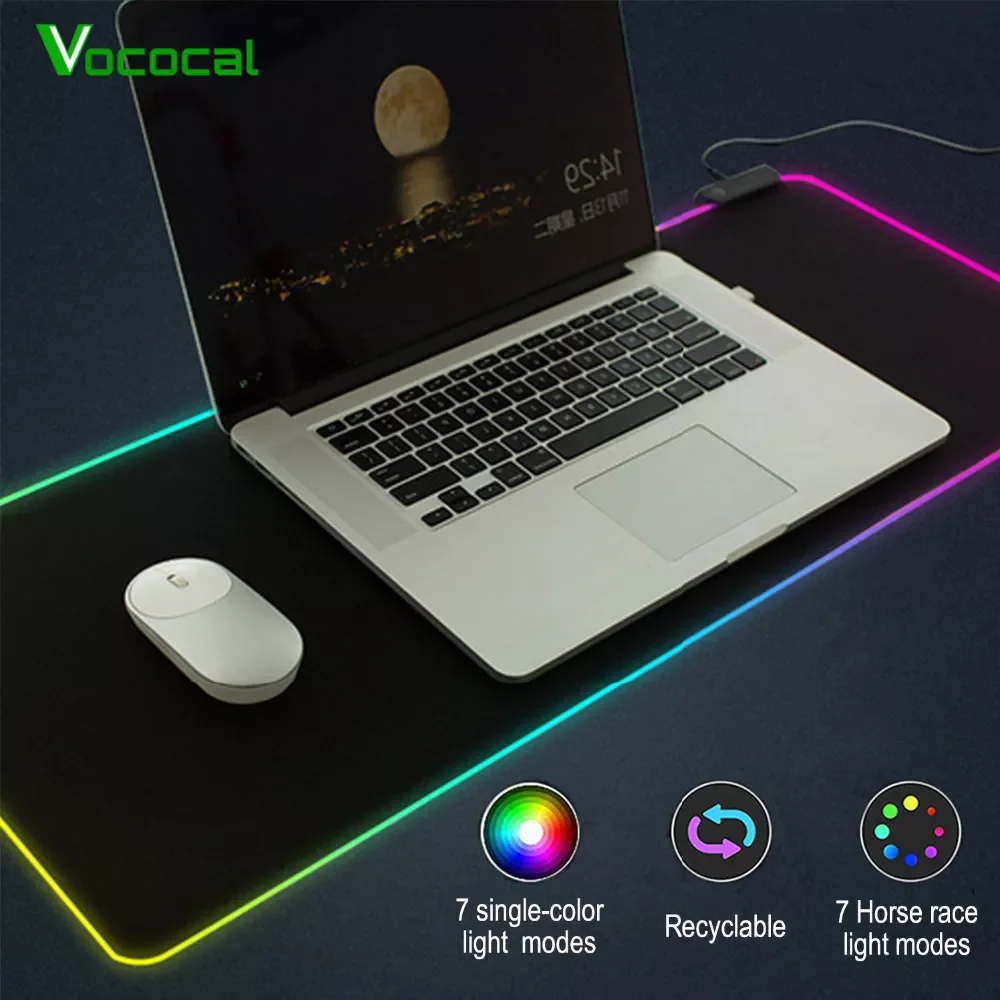 

Vococal Large LED RGB Mouse Pad USB Wired Lighting Gaming Gamer Mousepad Mice Mat for Computer Overwatch Pubg alfombrilla raton