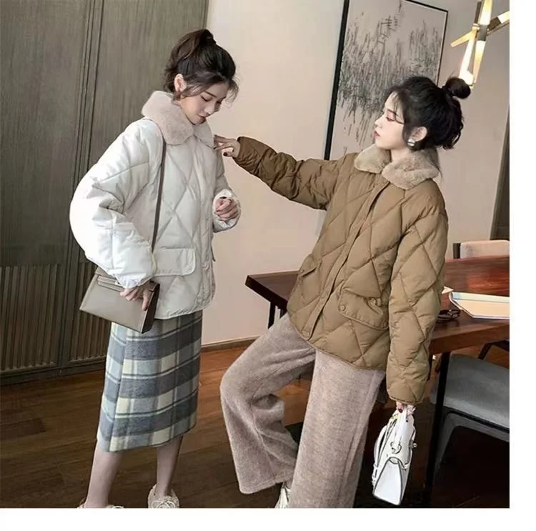 Down Cotton Short Jacket Women Winter Parkas Cotton-padded Clothes Loose Rhombus Quilted Coat Loose Tops Student Warm Outerwear