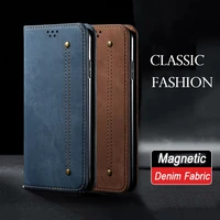 wallet flip case for oppo a16 94 a93 a55 a74 a53s a54 5g 4g case denim fabric magnetic card slot hard cover for oppo a16