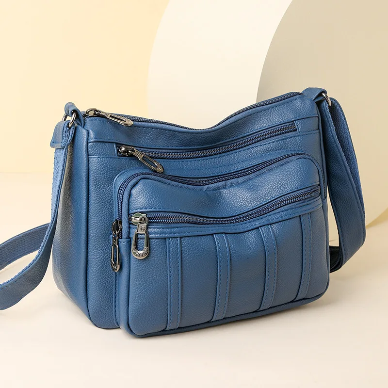 

2023 New Street Trend Soft Leather Crossbody Women's One Shoulder Mommy Bag for Middle and Elderly Women's Small Square Bag