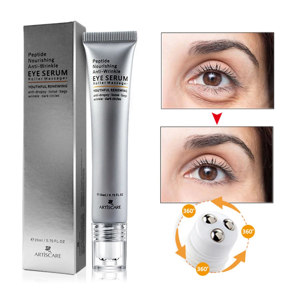 

Eye Cream Peptide Eye Bags Anti Wrinkle Hydration Cream Gel with Roller Massager Reduce Dark Circles Anti-aging Skin Care 20ml