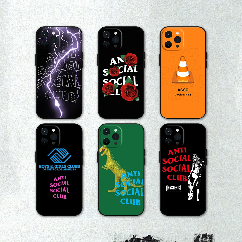 Anti Social ASSC Design Phone Case for iPhone 11 12 13 14 15 16 Max Pro Plus Soft Shell