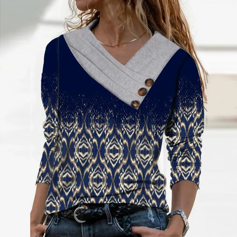 

Женская мягкая рубашка, Винтажная футболка в клетку с V-образным вырезом и цветочным принтом, стильная свободная футболка для весны и осени