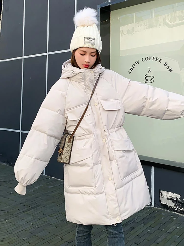 New 2022 Women Winter Hooded Long Parkas Solid Black Casual Female Outwear Padded Coat High Quality Winter Clothes
