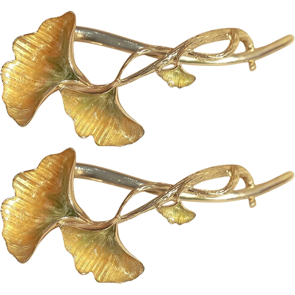 

2 Pcs Ginkgo Clip Leaf Hair Jewels Women Back Hairpin Alloy Barrette Miss
