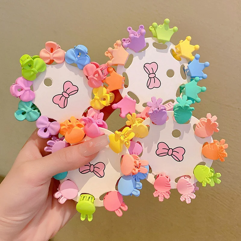 

10PCS Set Solid Color Plastic Bow Crown Carrot Bunny Small Hair Claws Clips For Girl Children Cute Kawaii Tiny Grab Clips Summer