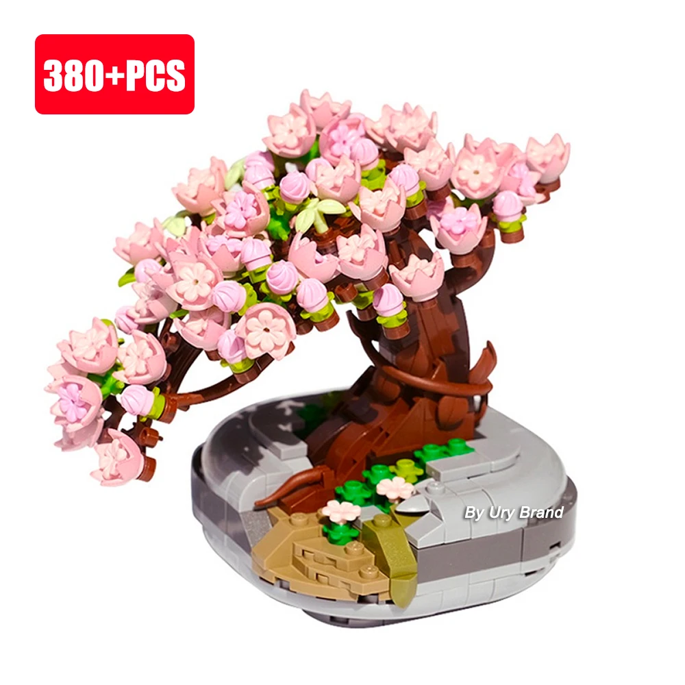 

Desktop Bonsai Eternal Flower Pink Sakura Cherry Tree Pot Plant 3D Model DIY Mini Blocks Bricks Building Toy for Children Gift
