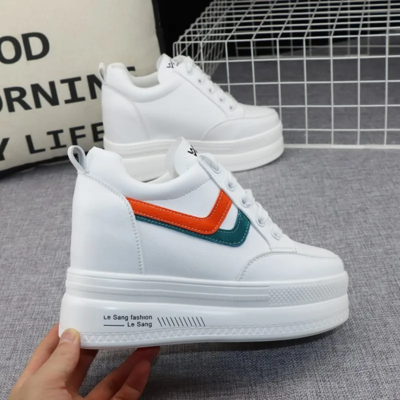 

10cm Hidden Heels White Platform Wedges Sneakers Women Shoes High Top PU Leather Tenis Feminino Casual Basket Femme B4-30