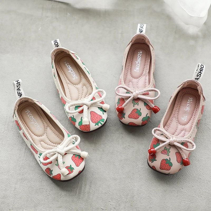 

New Girls Flats Soft Bottom Princess Children Leather Shoes Kids Casual Performance Comfortable Baby Toddler Print Bow 02A