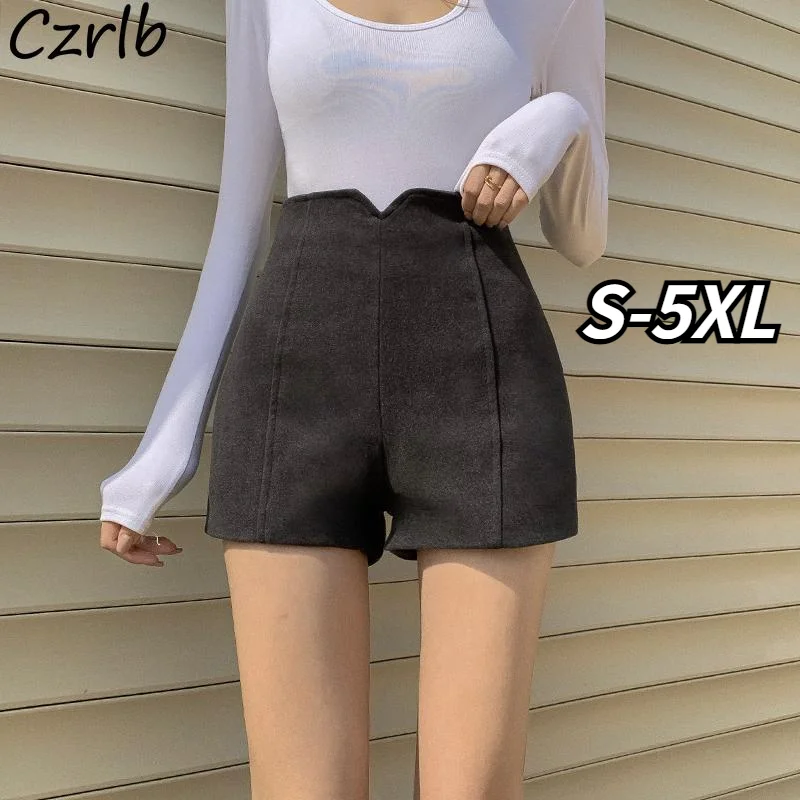 Шорты женские элегантные черные облегающие универсальные шерстяные штаны в