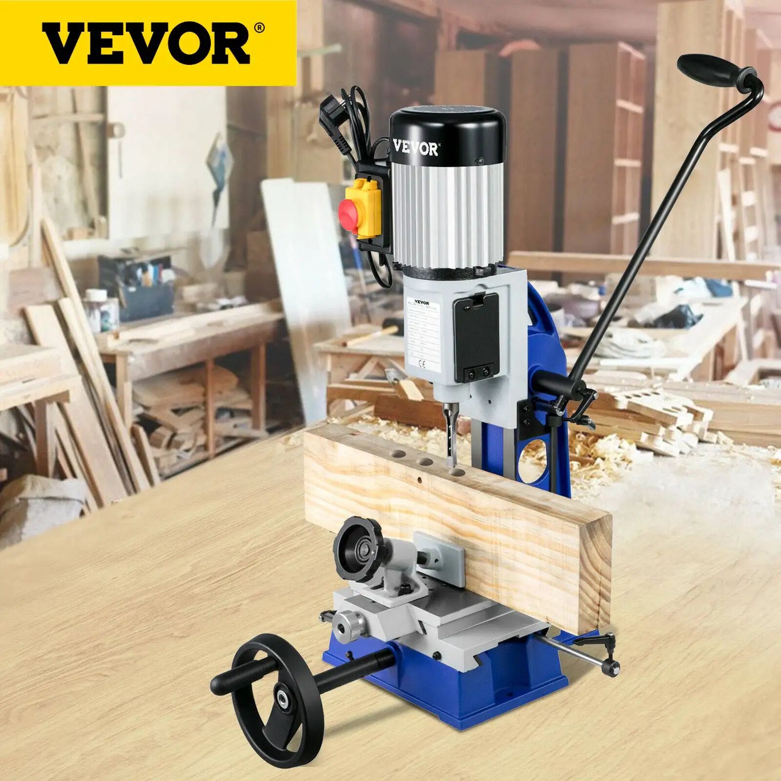 

VEVOR Benchtop Mortiser Machine Mortising Tenon Machine Square / Round Hole for Woodworking Drilling Wood Metal Milling Slotting