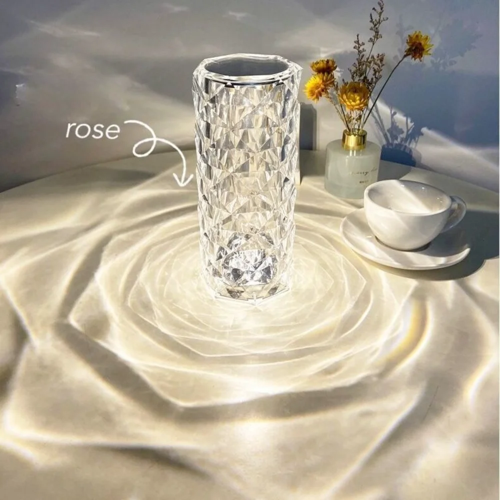 

Crystal Table Lamp LED USB Diamond Rose Desk Lamps Touch Switch For Bedroom Bedside Reading Night Light Luminaria Romantic Decor