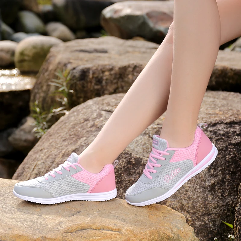 Sports shoes women's running light walking shoes casual lace-up spring and summer breathable soft bottom outdoor sports shoes