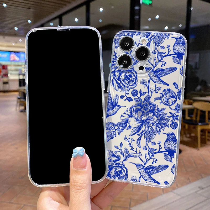 Синие и красные цветы для OPPO A16 31 5 53 55 60 72 76 78 92 9 97 98 2 92S K11 F11 Pro Прозрачный