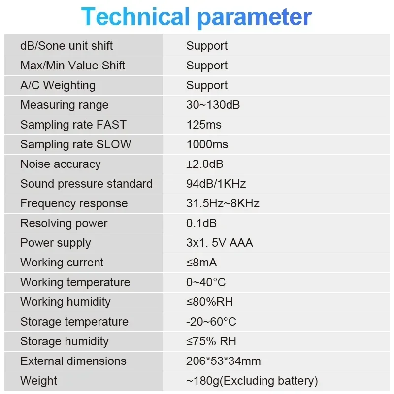 dB Sone Unit Shift SL750B Измеритель уровня звука от 30 до 130 дБ Прибор для измерения