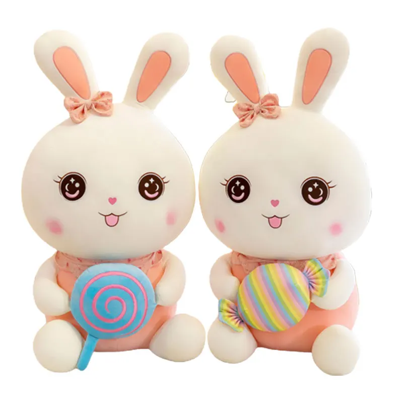 

Realistic Cute White Plush Rabbits Holding Candy Kawaii Soft Stuffed Animal Toy Home Room Decoration Pillow Girls Birthday Gift