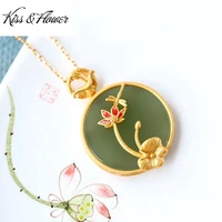kissflower nk259 fine jewelry wholesale fashion woman bride mother birthday wedding gift cloisonne lotus 24kt gold necklace