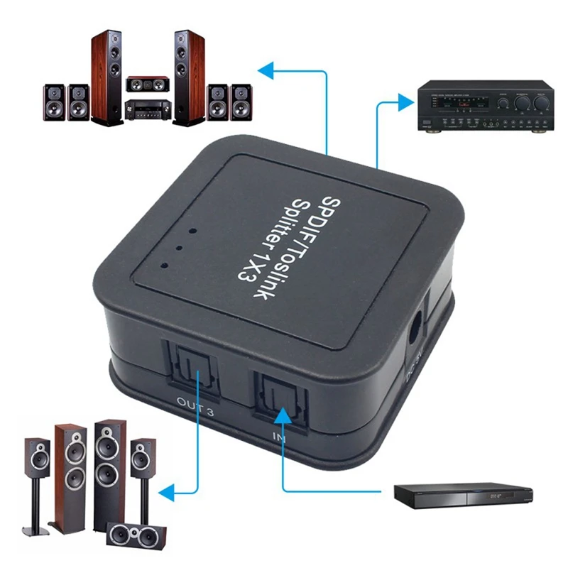 

Mini 3 Port 1x3 1 In 3 Out SPDIF Toslink Optical Fiber Digital Audio Splitter