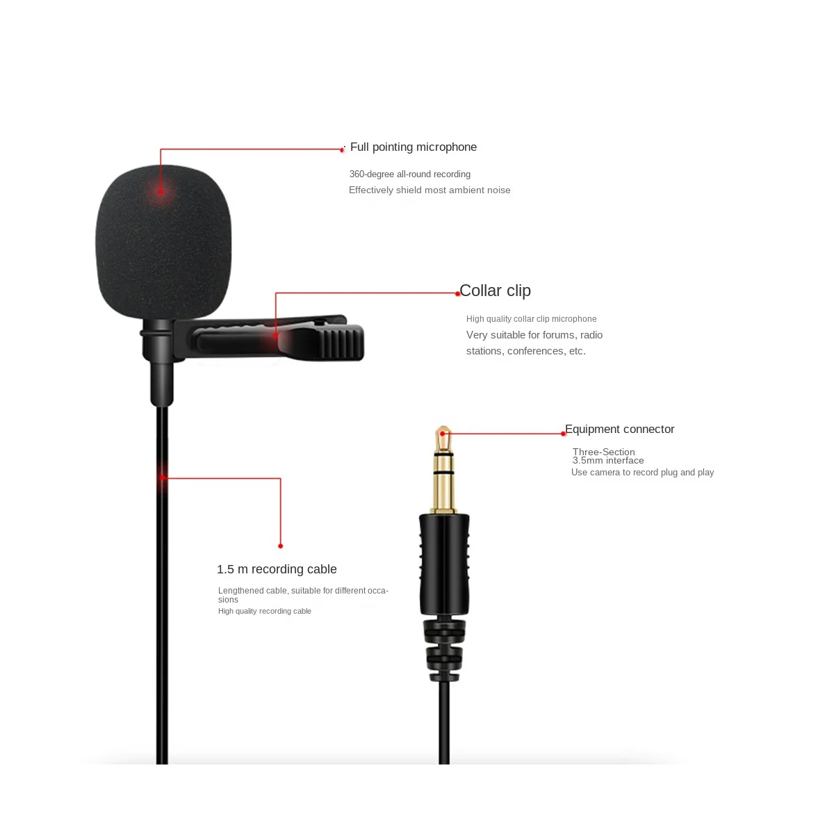 

Omnidirectional Microphone 3.5mm Lavalier Tie Clip Microphones Mini Audio Mic for Camera Computer Laptop Phone